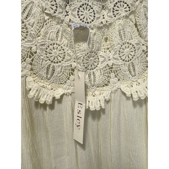 NWT Esley Crochet Floral Lace Peasant Top Gauzy Boxy Drapey Boho Cottagcore - Picture 5 of 7